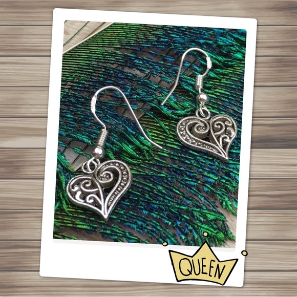 Sterling Silver Tibetan Heart Earrings - Picture 2 of 8
